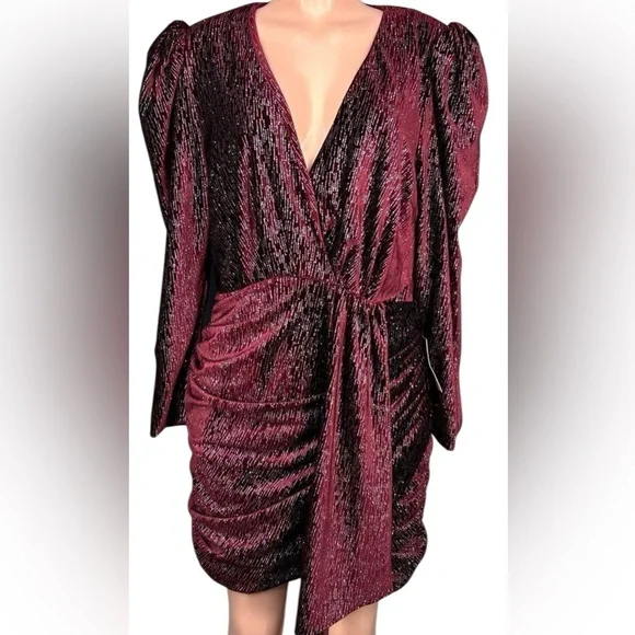 NEW LAVISH ALICE diamante velvet corset wrap mini dress in burgundy - Picture 3 of 4